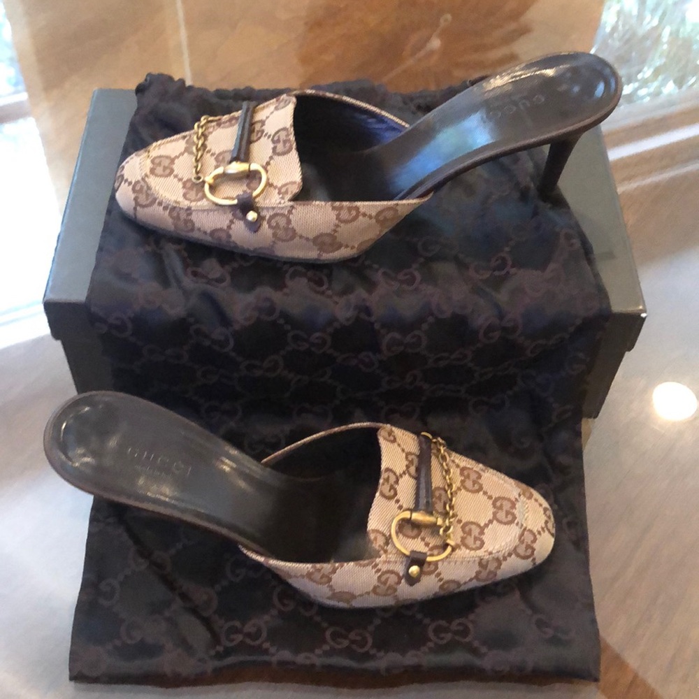 Gucci vintage GG canvas mules